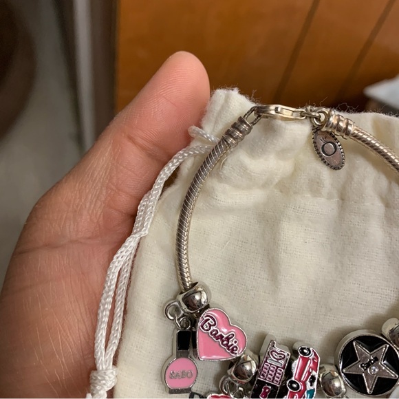 Pandora Snake Chain Lobster Clasp Bracelet w/ 8 New Barbie Theme Charms - Picture 7 of 10